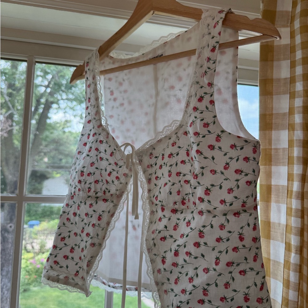 Reformation tie-front Floral Lace Trim Sleeveless Top